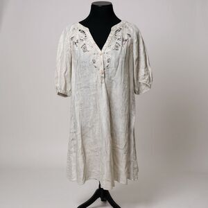 Armani Exchange 100% Linen Embroidered Dress Size 6 Boho Chic Summer A-Line